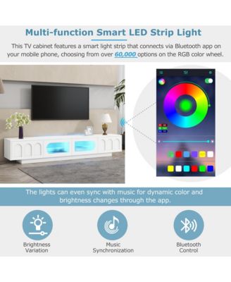 TV Stand with Fluted Tempered Glass Doors for TVs , Media Console Table with APP-Controlled LED Light for Living Room