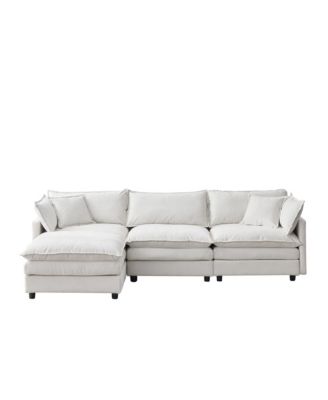 Modular Sectional Sofa - 105" L-Shape Chenille Fabric Couch, Modern Convertible 3-Seater Sofa with Movable Ottoman for Living Room