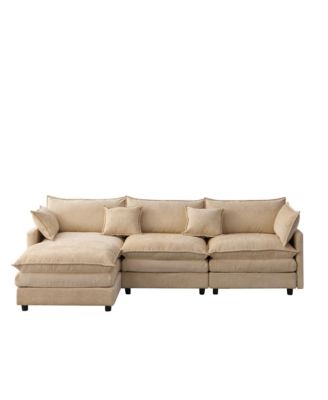 105" Modular Sectional Sofa, Modern L-Shaped 3-Seater Couch, Convertible Chenille Fabric Sofa with Detachable Ottoman for Living Room