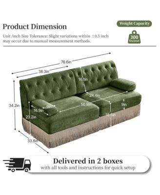 77" Loveseat Sofa, Velvet Upholstered 2-Seater Couch with Button Tufted Back and Floor-Length Tassel Fringe Skirt for Living Room