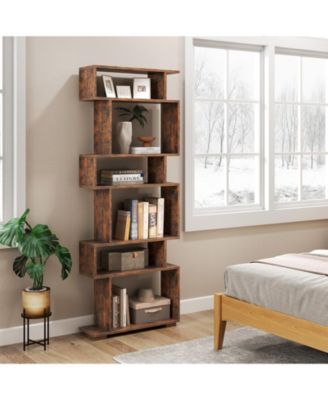 6-Tier Geometric Bookshelf with Anti-Tipping Kits, 24 x 8 x 64