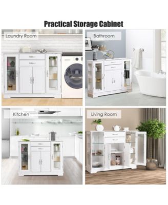 Sideboard Buffet Server Storage Cabinet with 2 Drawers and Glass Doors, 42 x 11.5 x 32