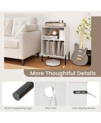 Record Player Stand with Record Storage Shelf and Charging Station