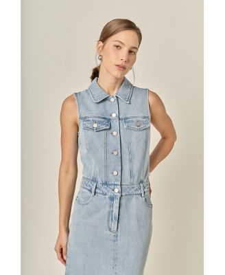 Women's English Factory Sleeveless Maxi Denim Dress