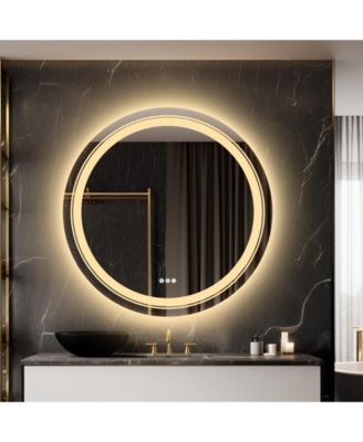 24" Round Dimmable Wall Mounted LED Bathroom Mirror Smart Mirror Anti Fog with Touch Switch