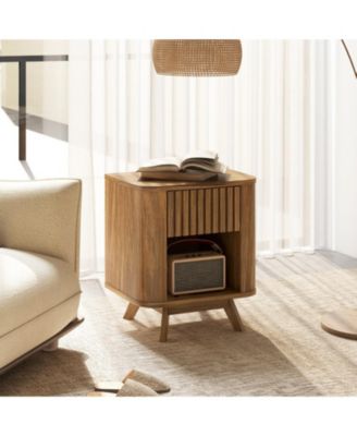 Mid-Century Wood Nightstand with Drawer and Open Shelf