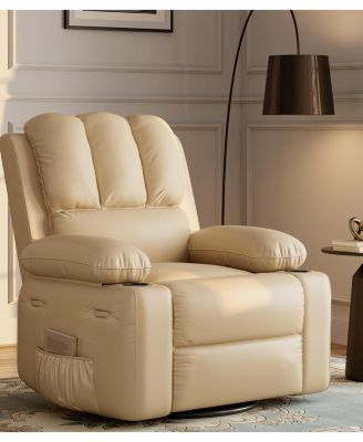 Manual Recliner Chair for Adults, PU Leather Recliner with Cup Holders and Side Pockets, Ergonomic Design for Nursery, Living Room