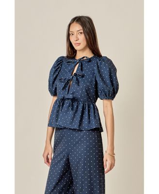 Women's Polka Dot Puff Sleeve Top