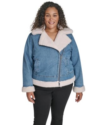 Plus Size Denim Laydown Collar Moto Jacket