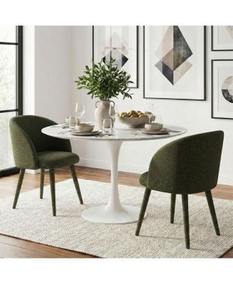  Set of 2 Fabric Upholstered Arm Dining Chairs with Metal Legs