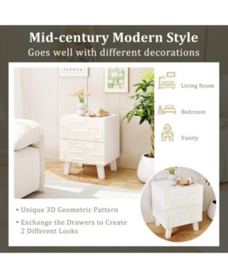 Modern Nightstand Side Table with Drawers and 3D Geometric Patterns
