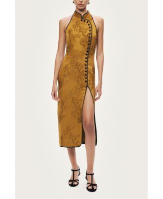 Women's High-Neck Button-Detail Midi Dress