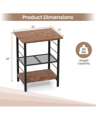 3-Tier End Table Space-Saving Nightstand Industrial Bedside Table for Living Room Bedroom-Rustic