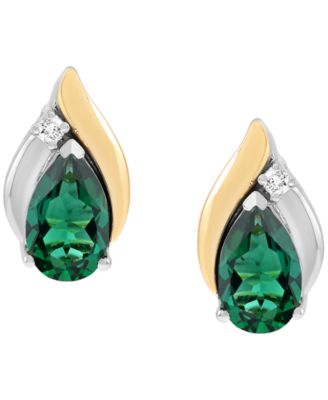 Created Emerald (1-1/3 ct. t.w.) and Created White Sapphire (1/20 ct. t.w.) Stud Earrings in 14k Yellow Gold-Plated Sterling Silver