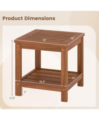 2-Tier Solid Wood Patio Side Table with Storage Shelf