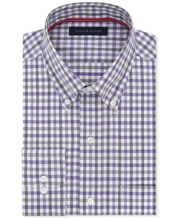 Tommy Hilfiger Men's Classic-Fit Non-Iron Purple Check Dress Shirt - Macy's