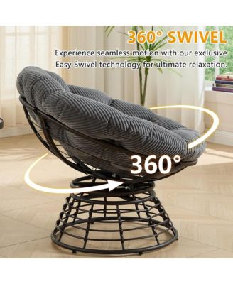 360degree(s) Swivel Rattan Papasan Chair, Indoor Outdoor Wicker Accent Chair with Soft Thick Cushion, 300 LBS Capacity for Balcony