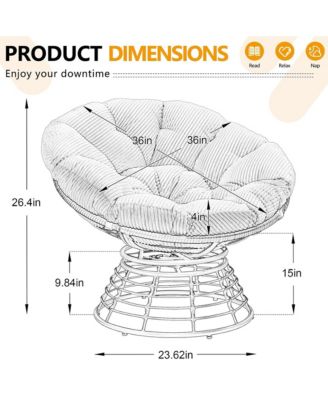 360degree(s) Swivel Rattan Papasan Chair, Indoor Outdoor Wicker Accent Chair with Soft Thick Cushion, 300 LBS Capacity for Balcony