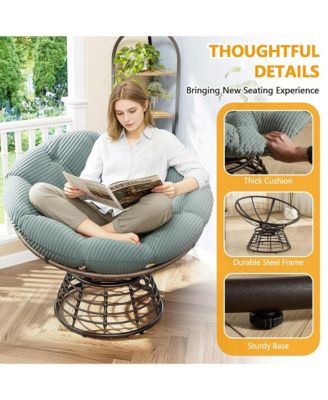 360degree(s) Swivel Rattan Lounge Chair, Wicker Papasan Seat with Plush Cushion, Sturdy Frame Holds Up to 300 LBS for Bedroom and Balcony