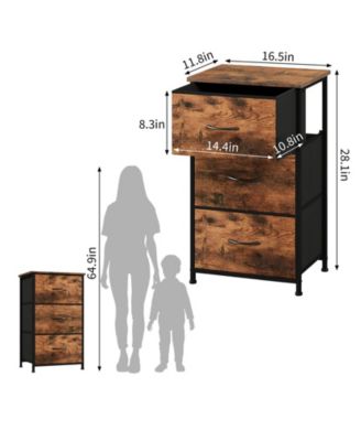 3 Drawer Dresser for Bedroom, Compact Wood Grain Print Organizer with Fabric Bins.