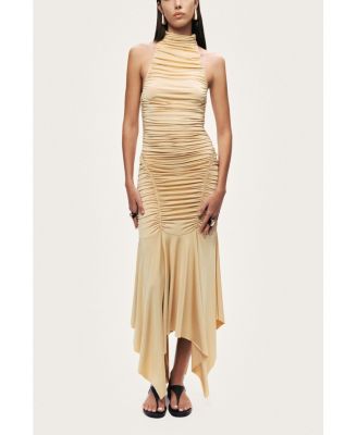 Women's Ruched Halter Midi Dress