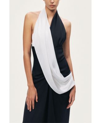 Women's Contrast Draped Halter Maxi Dress