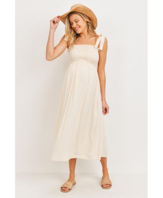 Maternity Smocked Tie-Shoulder Midi Dress