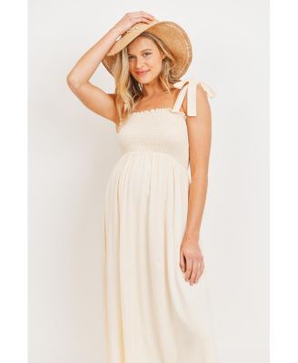 Maternity Smocked Tie-Shoulder Midi Dress