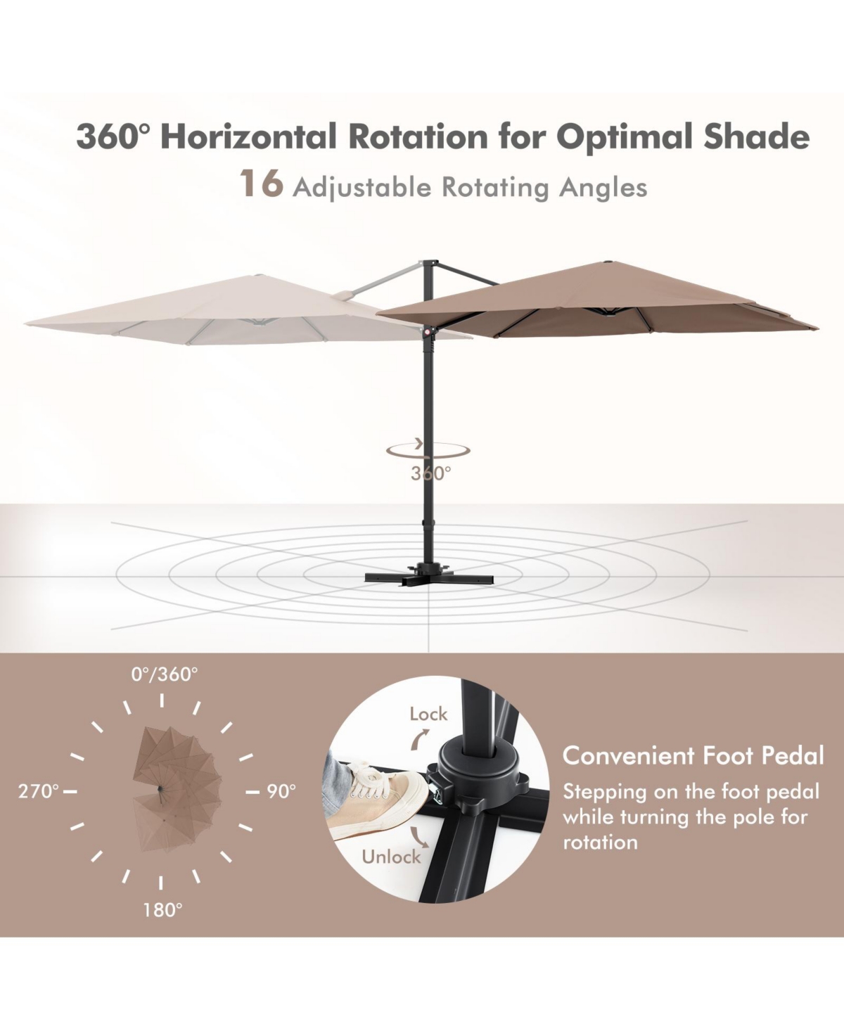 Sugift 9.5 ft Square Patio Cantilever Umbrella with 360 Rotation