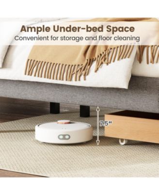 Queen Size Bed Frame with Storage Drawer and Vertical Channel Headboard