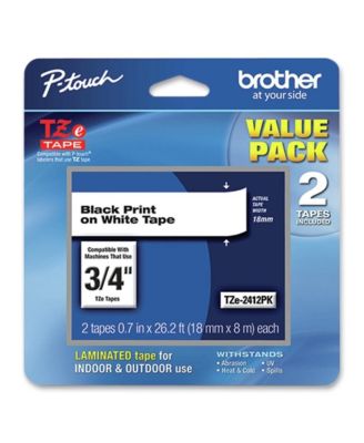 TZE2412PK 0.7 in. x 26.2 ft. TZe Standard Adhesive Laminated Labeling Tape - Black on White (2/Pack