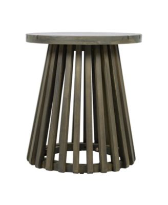 Outdoor Acacia Wood Conversation Set 2 Club Chairs with Foldable End Table Grey Finish Cream Cushion for Garden Patio Deck