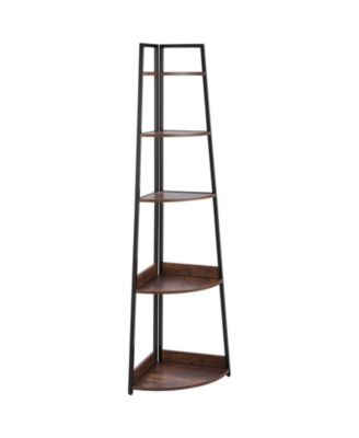 5-Tier Corner Shelf, Corner Bookshelf with Metal Frame and Wooden Shelves