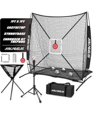 Baseball Softball Practice Net with Batting Tee and Ball Caddy, Bonus Strike Zone Target and Bow Frame