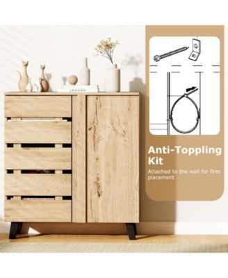 4-Tier Shoe Storage Cabinet with Louvered Doors and Removable Shelves, 31.5 x 13 x 34.5 in