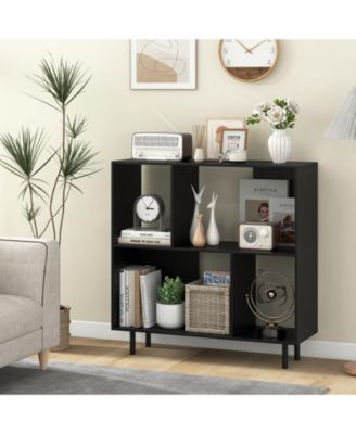 4-Compartment Open Shelf Bookcase with Metal Legs, 35.5 x 12 x 35.5 in