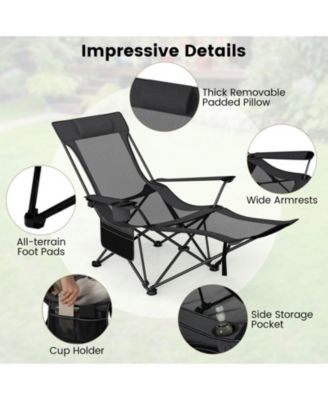 Reclining Camping Chair with Removable Footrest and 4-Position Backrest