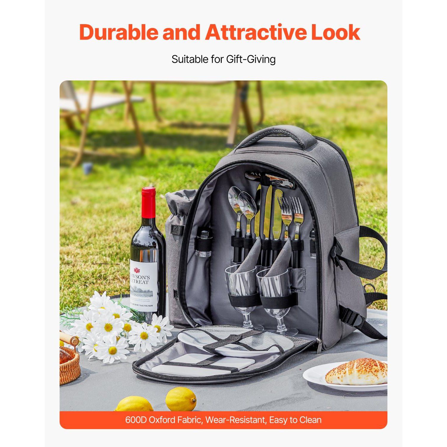 2-Person Picnic Backpack with Insulated Cooler, Blanket and Tableware Set