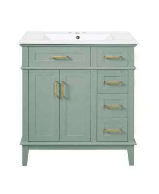 30 Inch Modern Bathroom Vanity with Ceramic Sink, Solid Wood MDF Freestanding Cabinet, Soft Close Drawers for Small Spaces