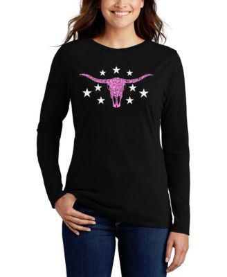 Women's Cowgirl Cowskull Word Art Flowy T-Shirt