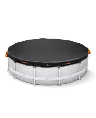 8 ft Round Pool Cover for Above Ground Pools, 500D Waterproof Heavy-Duty Protector with Windproof Straps, Black