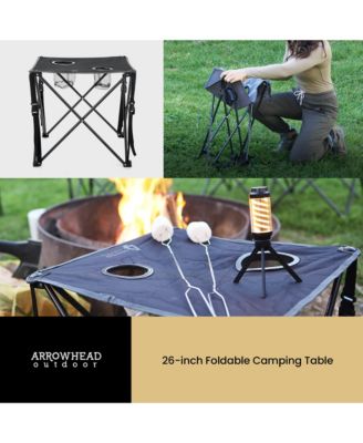 26" Heavy-Duty Portable Folding Camping Table, Square 600D Canvas Top, 2 Cup Holders, Steel Frame, Carry Bag, 2-Pack