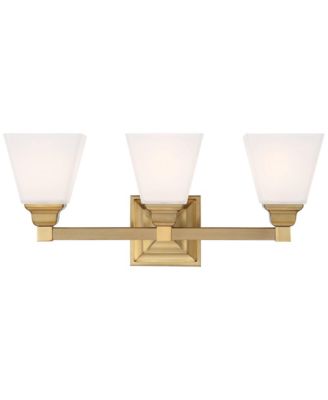 Mencino Modern Wall Light Warm Brass Hardwire 20" 3-Light Fixture Etched Opal Glass Shade for Bedroom Bathroom Vanity Living Room House