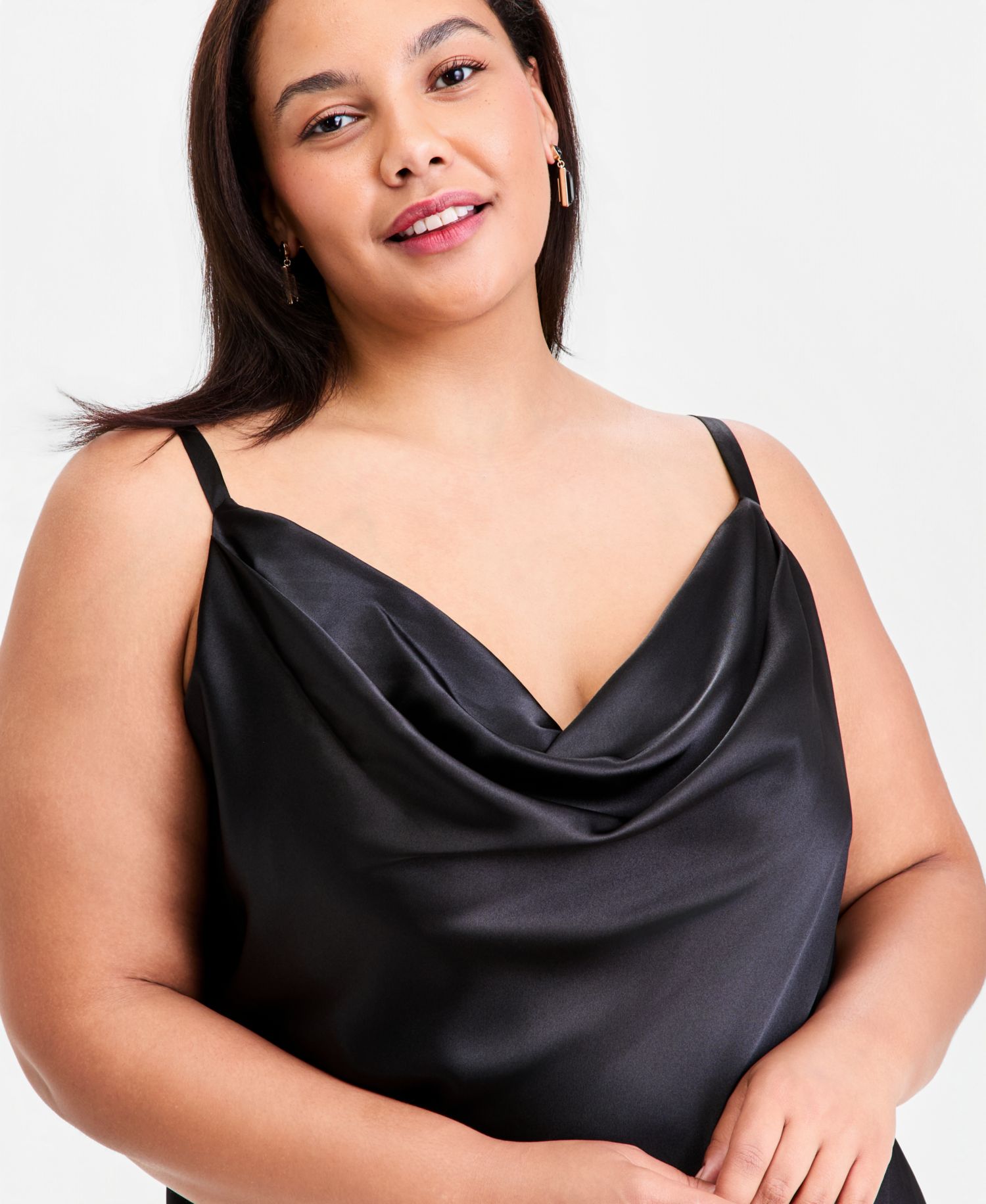 Trendy Plus Size Cowlneck Satin Gown