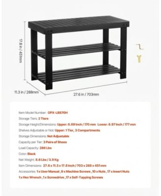 3-Tier Bamboo Shoe Rack Bench,286 lbs Capacity