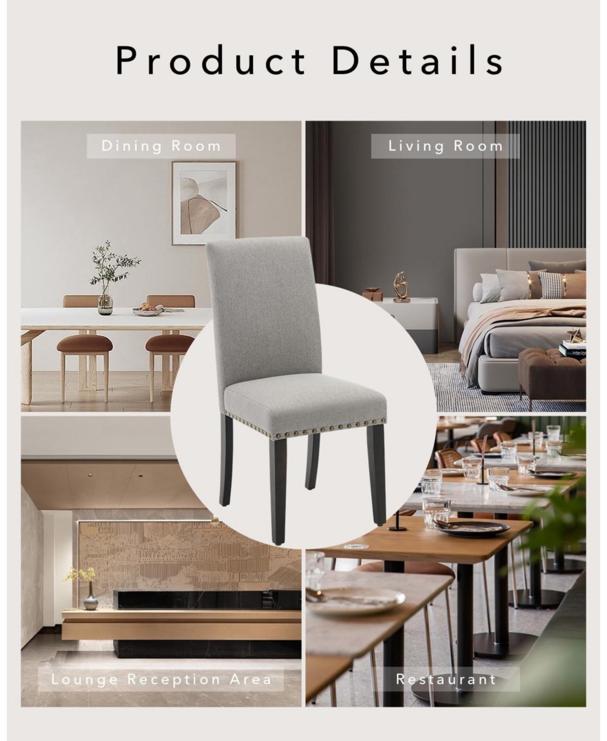gaomon Dining Chairs Set of 4, Modern Fabric Upholstered Ergonomic Chairs with Curved Backrest