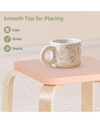 Set of 4 Colorful Square Wooden Stools with Anti-Slip Felt Mats