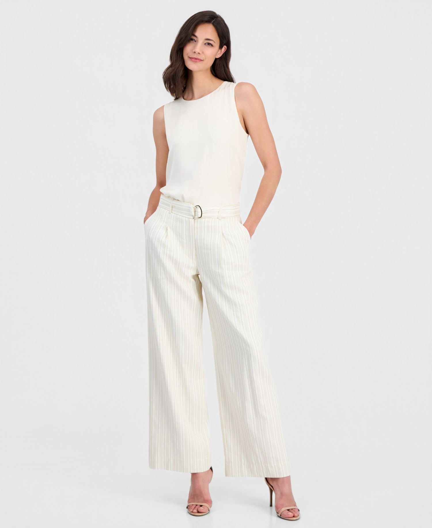 Women's High-Rise Belted Wide-Leg Pants