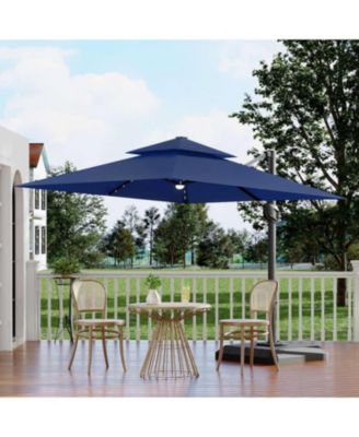 10 ft Solar Lights Cantilever Patio Umbrella with Base Included, 360degree(s) Rotation Offset Umbrella, Easy Crank and Tilt Adjustment