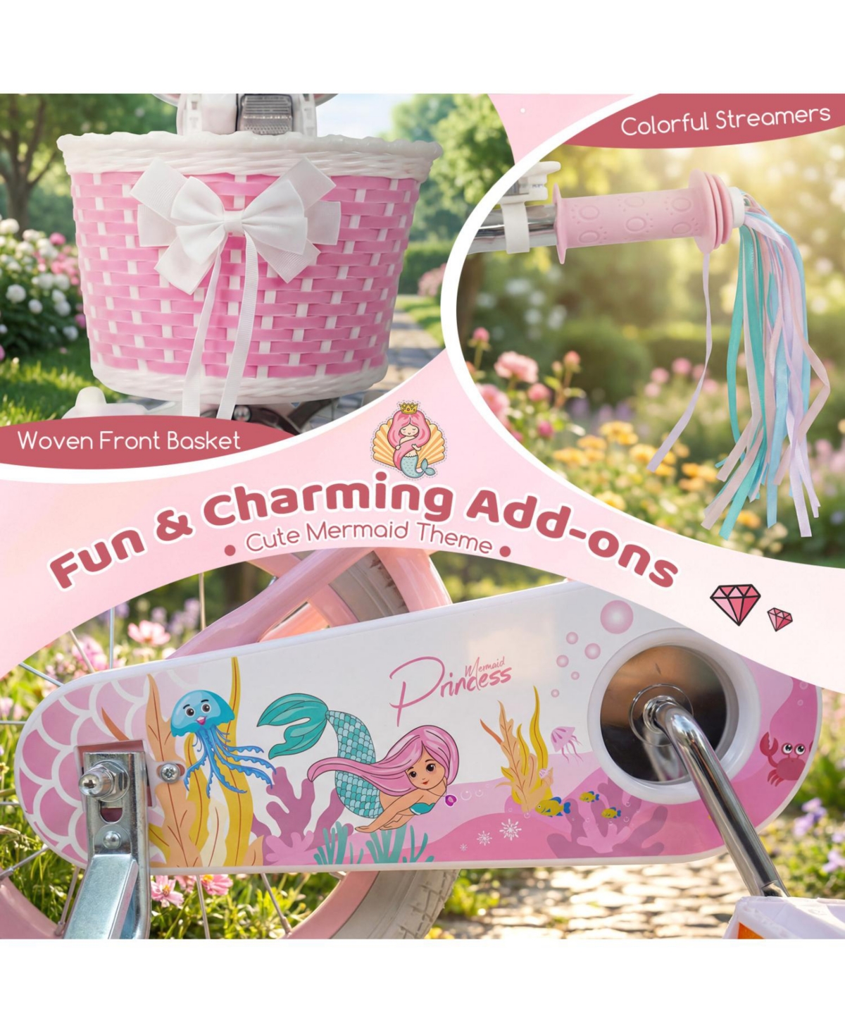 Slickblue Adjustable Kids Bike with Front Basket and Streamers